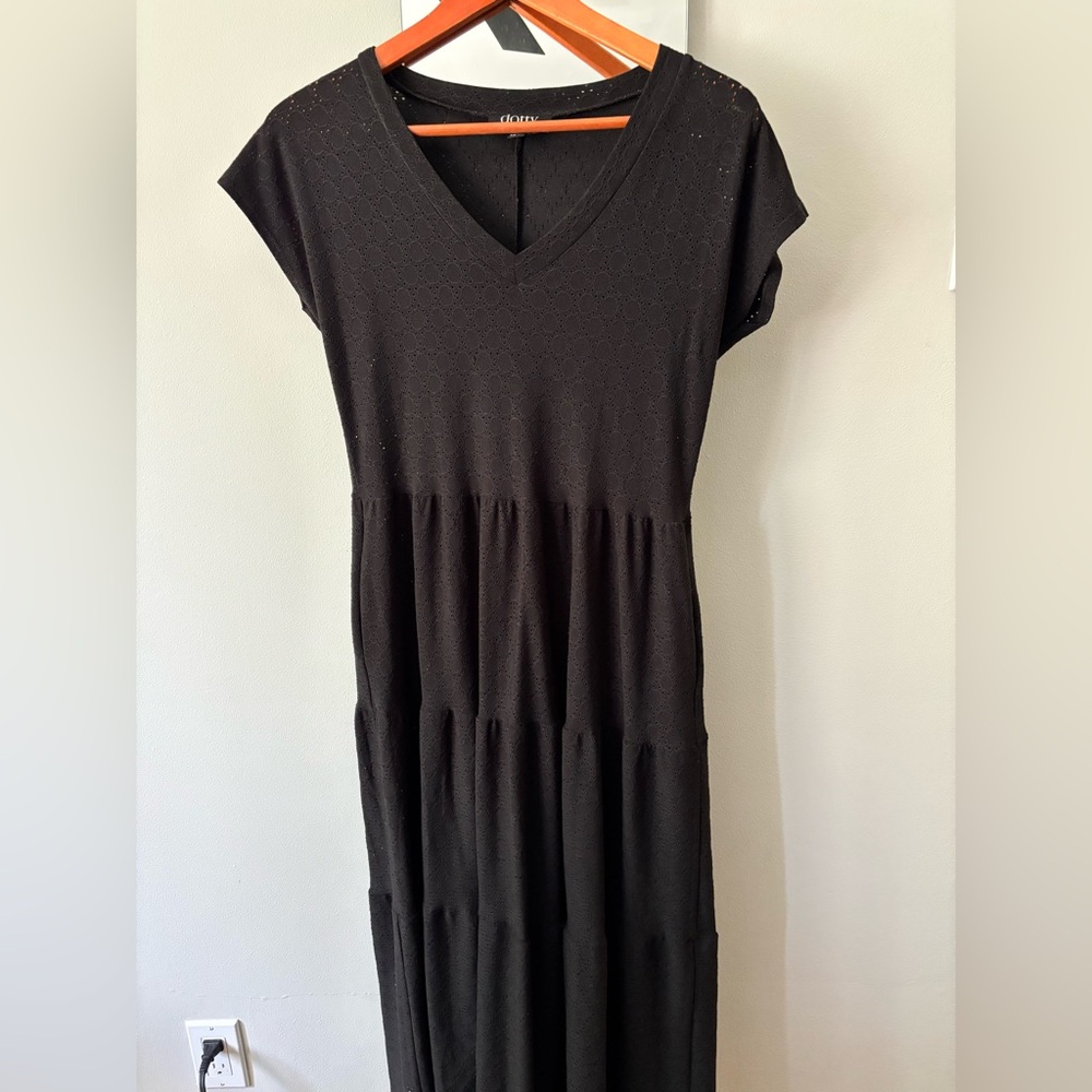 Black Tiered Maxi Sundress with Dolman Cap Sleeves
